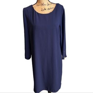 laundry by Shelli Segal 10 Midnight Navy Blue Quart Sleeve Back Zip Shift Dress